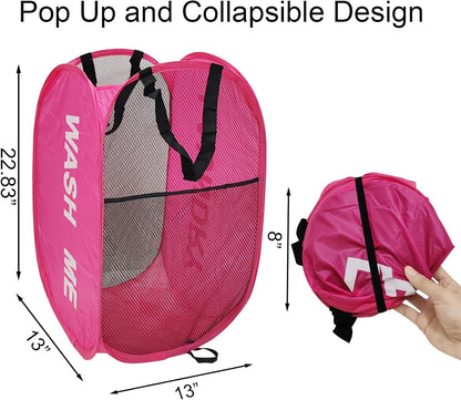 Collapsible Laundry Hamper 2 pack Mesh Pop Up Laundry Hamper with Handles, Foldable Laundry Basket for Bedroom, College Dorm, RV, Travel (Pink + Sky Blue)