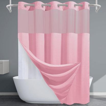 EUTXL Pink Shower Curtain with Liner - 230GSM Waffle Textured Heavy Duty Shower Curtains for Bathroom,71W x 74H