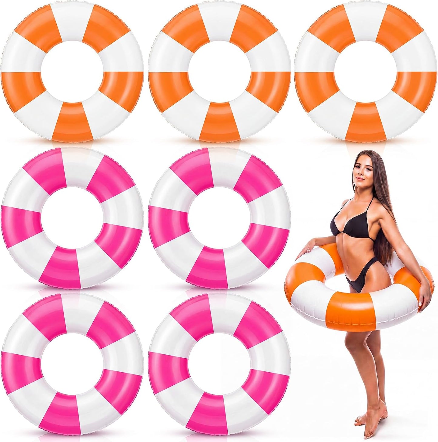 8 Pcs Pink and Orange Inflatable Pool Float 35.43 Inch Pool Water Ring Cocktail Loungers Tube Swimming for Tequila Sunset,Bachelorette, Wedding, Summer Beach Party