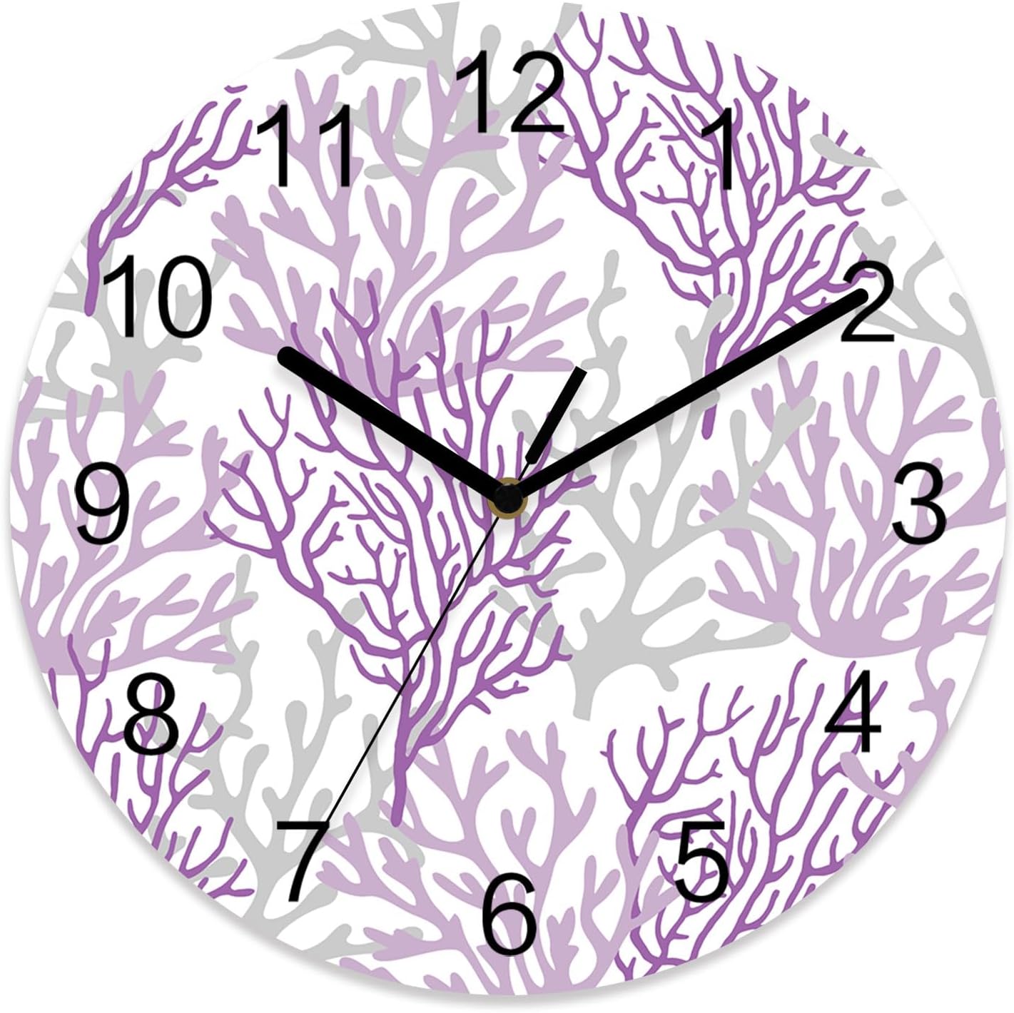 Summer Gradient Pink Purple Ocean Coral Sea Wall Clock Battery Operated Non-Ticking 10" Round Wood Clocks, Kitchen Wall Clock for School Bathroom Living Room Home Office Wall Decor