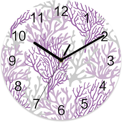 Summer Gradient Pink Purple Ocean Coral Sea Wall Clock Battery Operated Non-Ticking 10" Round Wood Clocks, Kitchen Wall Clock for School Bathroom Living Room Home Office Wall Decor