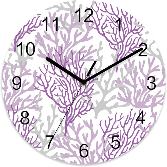 Summer Gradient Pink Purple Ocean Coral Sea Wall Clock Battery Operated Non-Ticking 10" Round Wood Clocks, Kitchen Wall Clock for School Bathroom Living Room Home Office Wall Decor