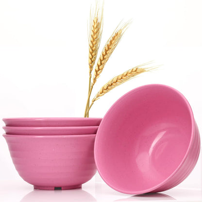 Wheat Straw Bowls Large, Wheat Fiber Set of 4 Lightweight Unbreakable Plates, Reusable, Microwave & Dishwasher Safe - Wheat Straw Dinnerware, Large Wheat Cereal Bowl, Camping Bowls