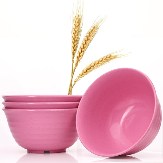 Wheat Straw Bowls Large, Wheat Fiber Set of 4 Lightweight Unbreakable Plates, Reusable, Microwave & Dishwasher Safe - Wheat Straw Dinnerware, Large Wheat Cereal Bowl, Camping Bowls