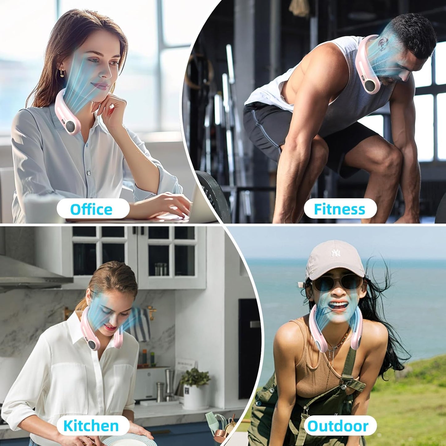 Portable Neck Fan, Personal Wearable Bladeless Fan, 6000mAh USB Rechargeable, 360° Cooling, LED Display, 4-Speeds, Hands Free Fan for Outdoor Indoor, Birthday Gifts for Men Women Dad Mom (Pink)