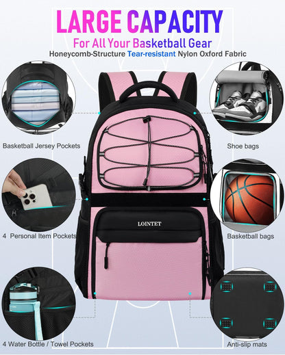 LOINTET Basketball Bag Backpack with Ball Holder Shoes Compartment, Large Basketball Accessories Sports Bag