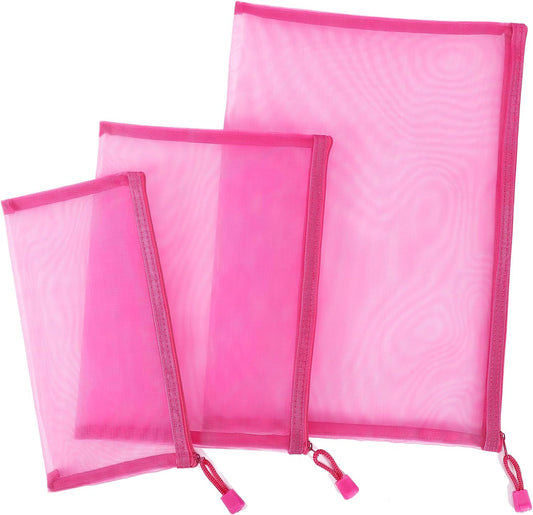 12 Pieces Zipper Nylon Mesh Pouch, Mesh Cosmetic Bags Makeup Bags Pencil Case, Multipurpose Travel Bags for Cosmetic School Office Supplies and Travel Accessories (Light Pink, Assorted Sizes)