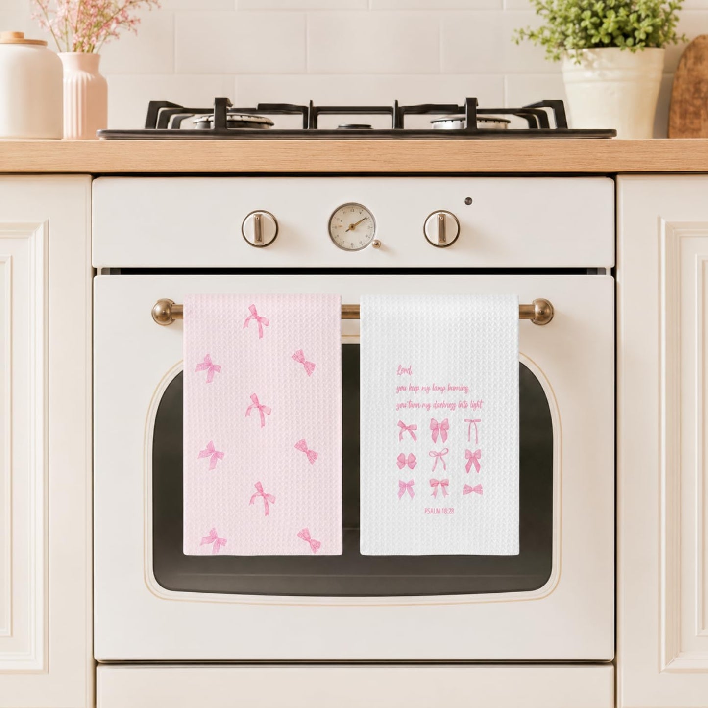 wuguimeii Coquette Pink Bow Kitchen Towels Set of 2 - Pink Bathroom Decorative Hand Towel - Preppy Girly Dish Tea Towels - Inspirational Verses16x24 inches