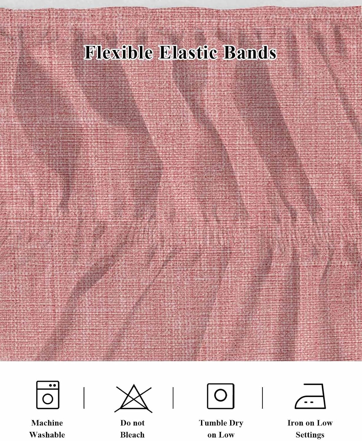 Bed Skirt Peach Pink Linen Bedskirt 16 Inch Drop Farmhouse Pure Color Adjustable Elastic Wrap Around Bed Skirts Dust Ruffle for Queen Size Bed Frame Cover