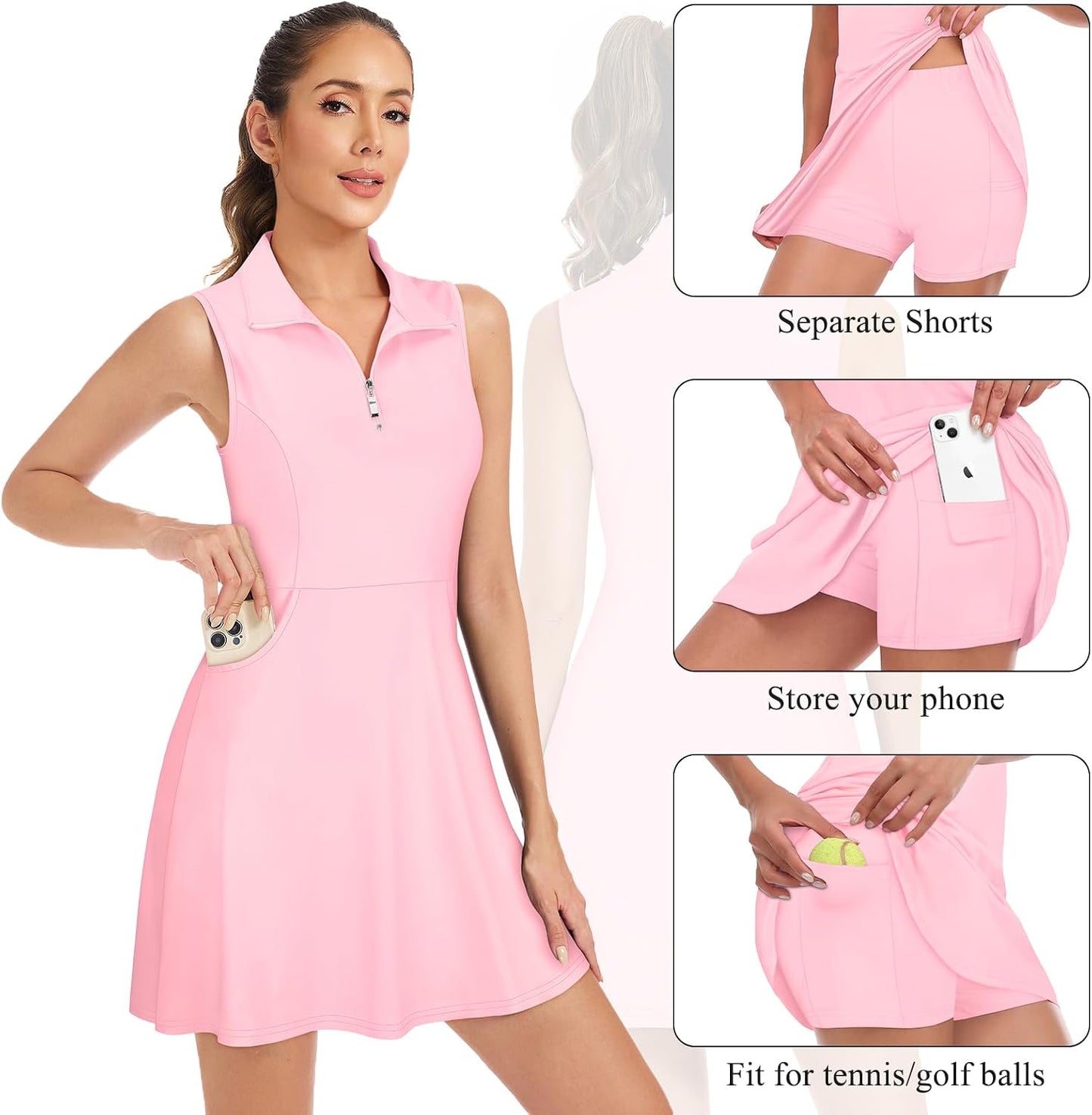 Misyula Style Womens Golf Tennis Dress with Shorts Pockets Sleeveless Zip Up Quick Dry Sports Athletic Dress
