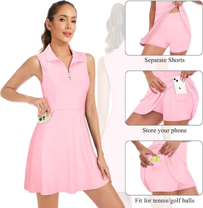 Misyula Style Womens Golf Tennis Dress with Shorts Pockets Sleeveless Zip Up Quick Dry Sports Athletic Dress