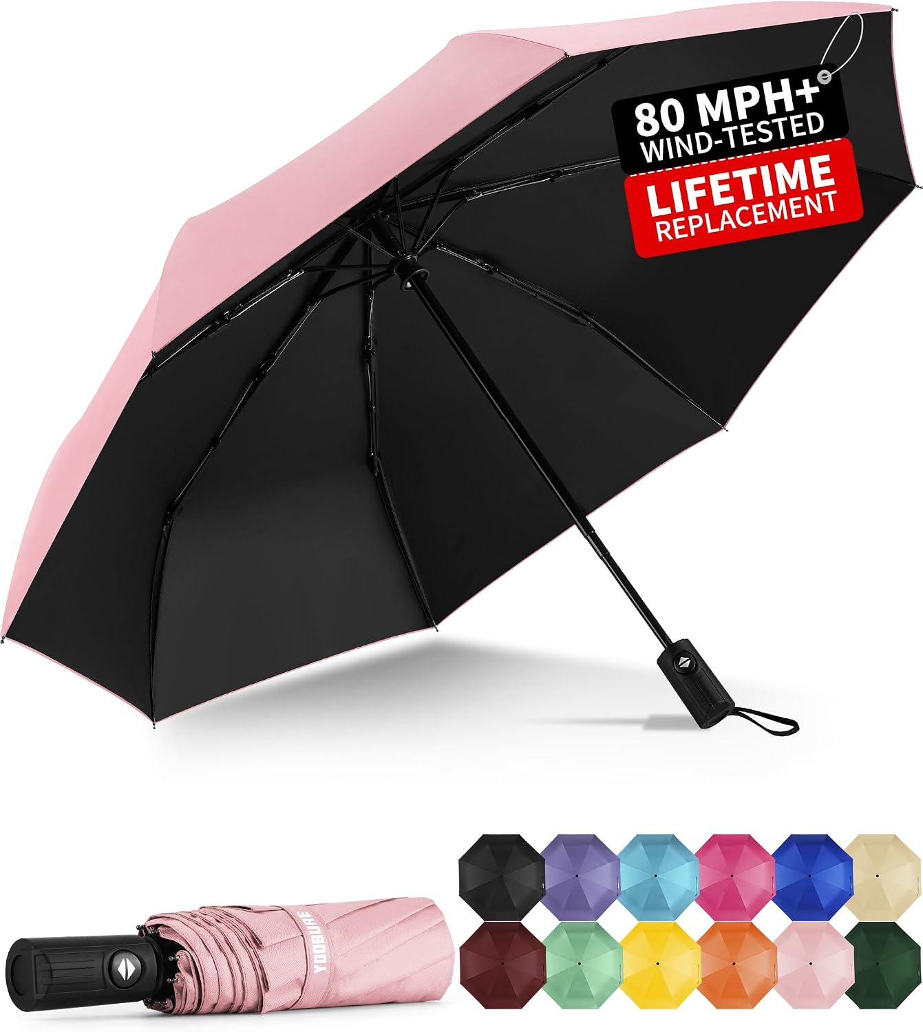 Yoobure Windproof Travel Umbrella - Automatic Umbrellas for Rain, Compact Folding Umbrella with UV Protection, Lightweight Portable Design for Backpack/Walking/Car, Sun & Storm Ready