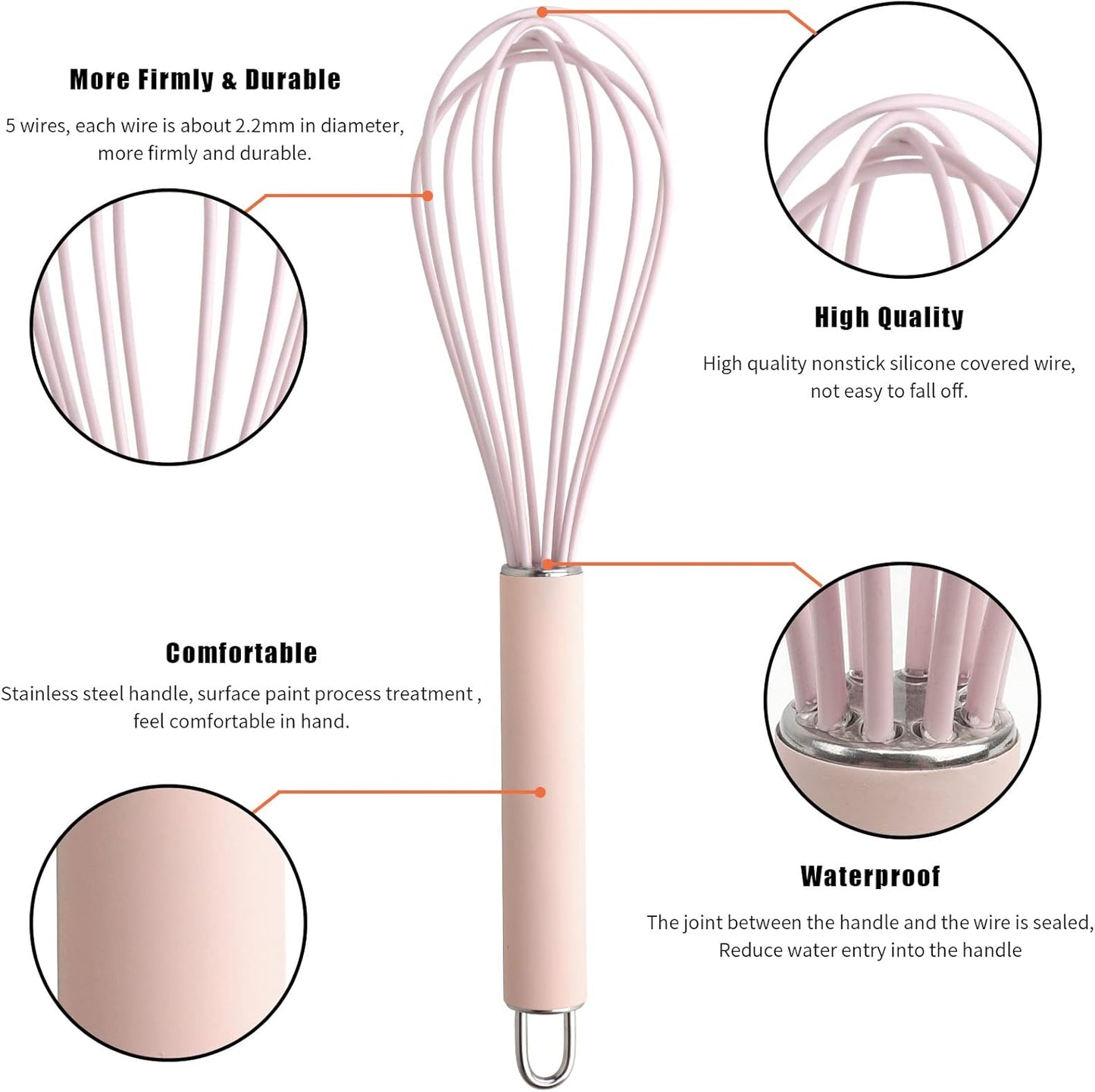 GorGin high temperature and easy to clean silicone whisk, wisk,stirrer, 10 inch, grip good grip design for Blending Whisking Beating Stirring Cooking Baking (1 Pack | Pink)
