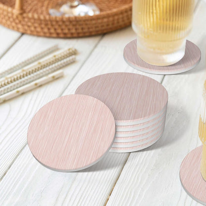 Light Pink Pastel Pattern Subtle Vertical Stripes Ceramic Coasters with Holder Set of 6 Coffee Cup Drink Coasters