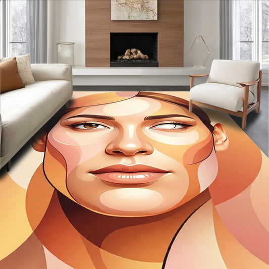 Low Pile Flatwoven Area Rug 4x6, Blushing Peach Abstract Cheeks Modern Interlocking Design with Warm Pastels, Machine Washable, Indoor for Living Room, Bedroom, Non Slip(Beige, 4x6)