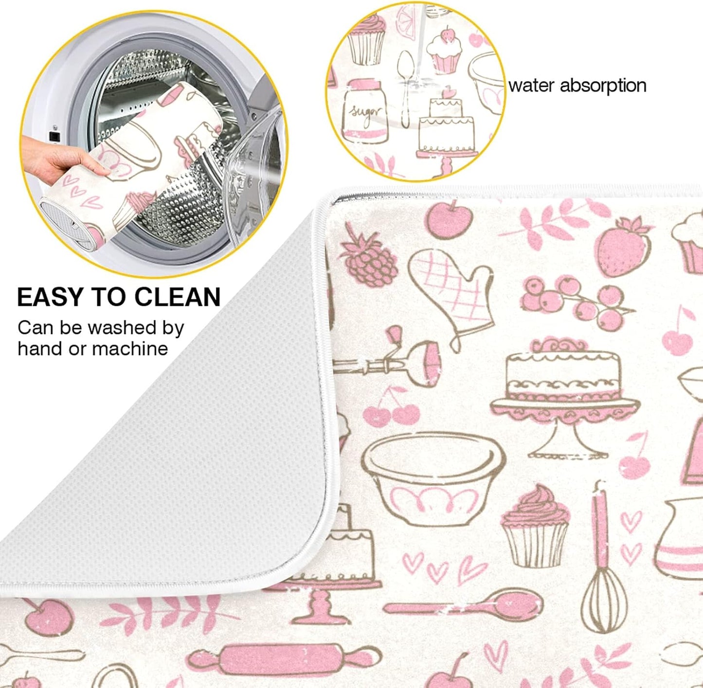 Pink Cookware Dish Drying Mat Large Kitchen Counter Reversible Microfiber Dishes Drainer Mat 18 x 24 Inch