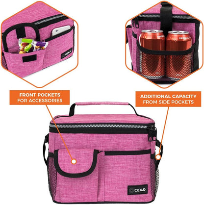 opux Insulated Lunch Box for Men Women Kids, Leakproof Reusable Lunch Bag Cooler for Work School Office, Soft Thermal Lunchbox Tote with Shoulder Strap for Boys Girls Adults, Heather Pink, 14 Can/8L