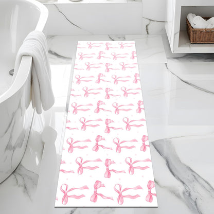 Pink Bow Bathroom Rugs 17X47 Inch Long Cute Bath Mats Pink Bathroom Decor Absorbent Non Slip Bath Rug with Rubber Backing for Home Laundry