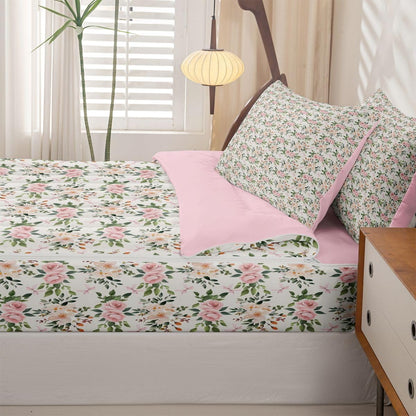 Erosebridal Flower Zipper Bedding Set Twin Rose Zip Up Comforter Set with Sheets Peach Blossom Kawaii Ribbon Bow Bed in a Bag Princess Girly Leaves Floral Theme Bed Sets with 2 Pillowcases