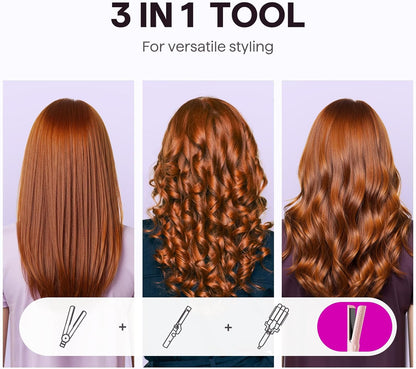 Wavytalk Airflow Styler Curling Iron, Cool Curl, 360° Cool Air Lock in Style for Lasting Curls, Reduces Damage, 2 in 1Hair Straightener and Curler, 1.25 Inch, Anti-Scald for Short Long Hair, Pink