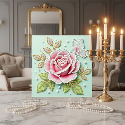 FRANDEK Pink Roses DIY Pearl Painting Kit, Framed 3D Textured Handmade 10x10in, Sparkling Gem Art Decor for Living Room, Study, Relaxing Creative Project, Gift for Friends & Beginners