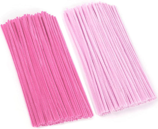 Pink Pipe Cleaners, 100 Pieces Chenille Stems Craft, 12 inch Long Fluffy Pipe Cleaners for Creative DIY Art Craft Projects, Home Decoration Supplies (6 mm x 30 cm, Pink Series-2 Colors)