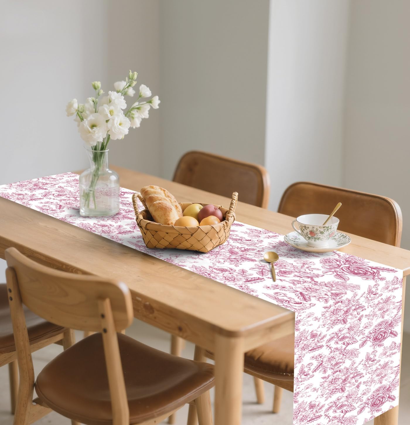 6 PCS Pink Floral Table Runner 14 x 108 Plastic Flower Table Runner for Party Birthday Baby Shower Bridal Shower Wedding Disposable Table Runners