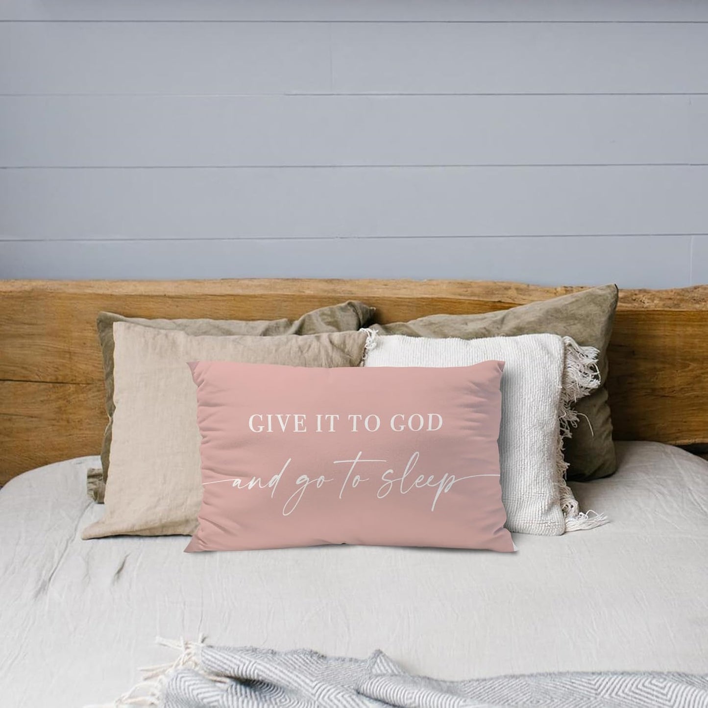 Knibeo Give It to God and Go to Sleep, Decorative Pillows Cover for Bed, Throw Pillows Cover for Bed,12x20 Inch Pillow Case,Decorative Bed Pillows Cover for Bedroom Room(12x20,Pink)