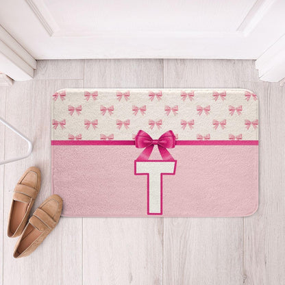 Feelyou Girls Bow Bathroom Rugs Pink Dreamy Princess Bath Mats Initial Letter T Bathroom Accessories Floor Doormats 16"x24" Soft Microfiber