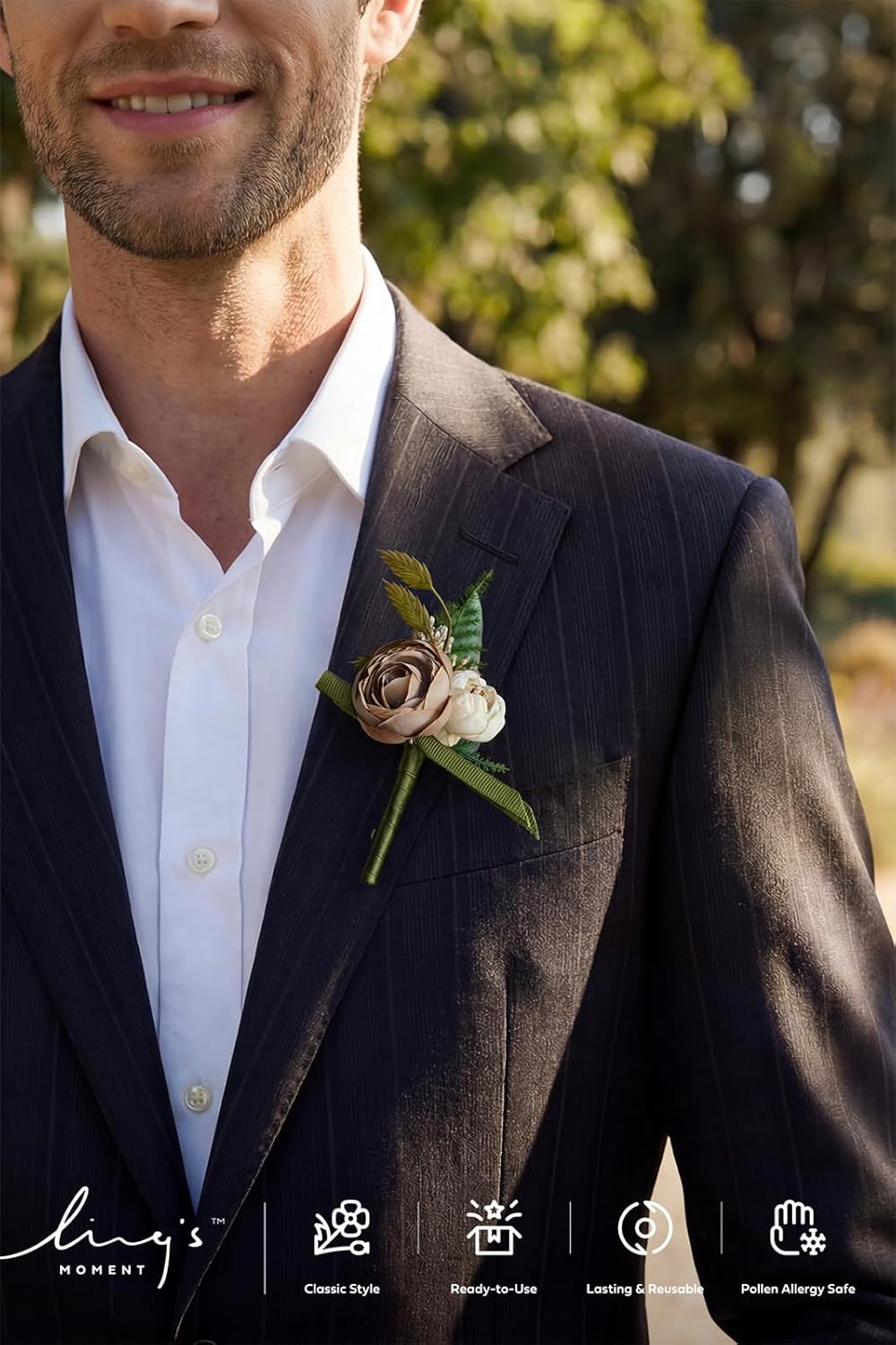 Ling's moment Boutonniere for Men, 2pcs Groom Groomsmen Guest Boutonniere, Artificial Flowers for Wedding/Prom/Homecoming, etc.Soft Peach Brown