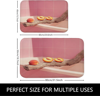 Peach Blossom Quick Dry Bath Mat, Modern Abstract Peach Leaves Absorbent Non Slip Shower Mat, Summer Memory Foam Washable Bath Rugs for Bathroom Toilet Restroom Decorative 20x32 Inch