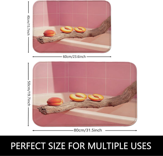Peach Blossom Quick Dry Bath Mat, Modern Abstract Peach Leaves Absorbent Non Slip Shower Mat, Summer Memory Foam Washable Bath Rugs for Bathroom Toilet Restroom Decorative 20x32 Inch