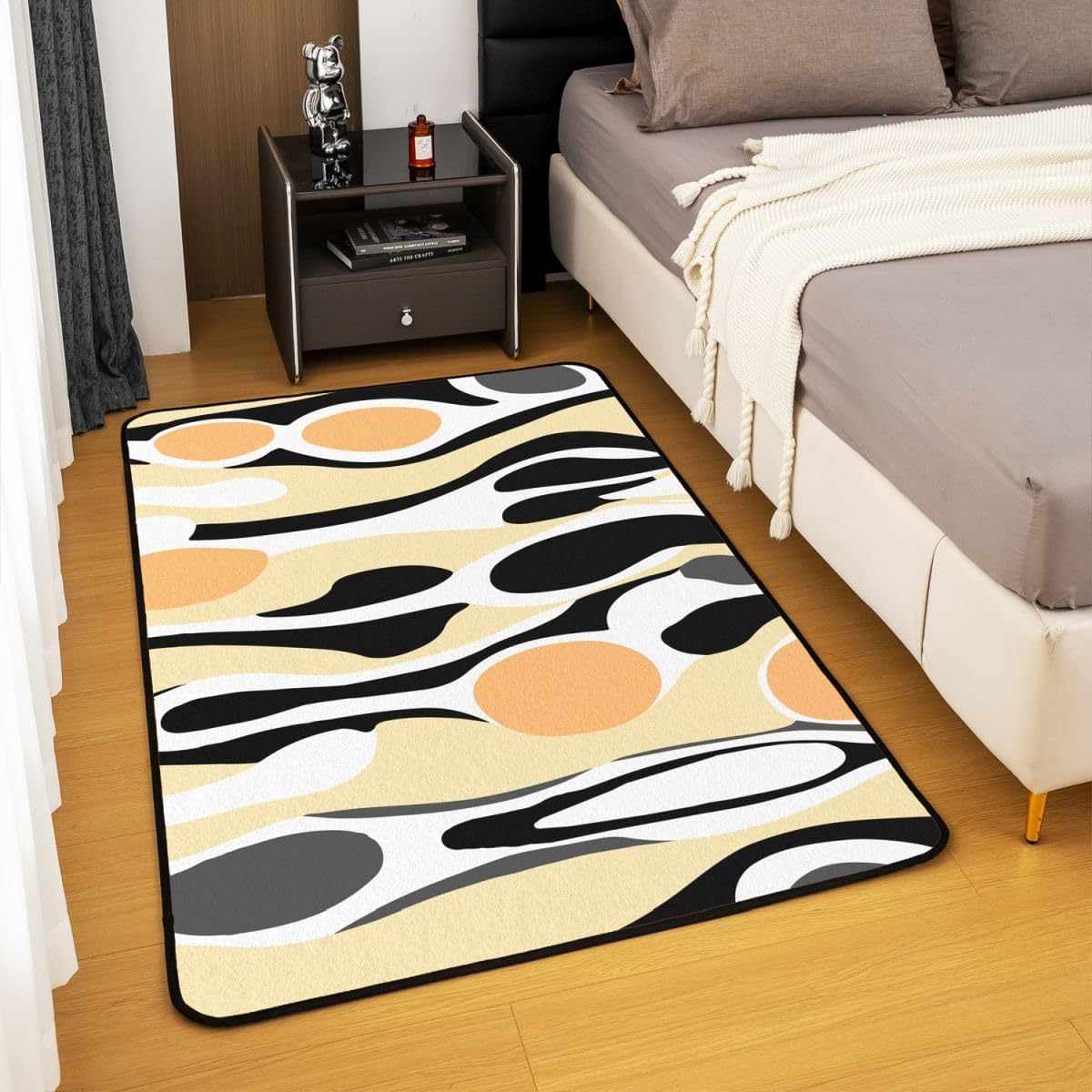 Organic Abstract 3 x 5 Area Rug Modern Contemporary Rugs for Living Room Boho Mid Century Wavy Lines Washable Rug, Retro Geometric Low Pile Carpet Indoor Floor Mat,Light Beige Peach