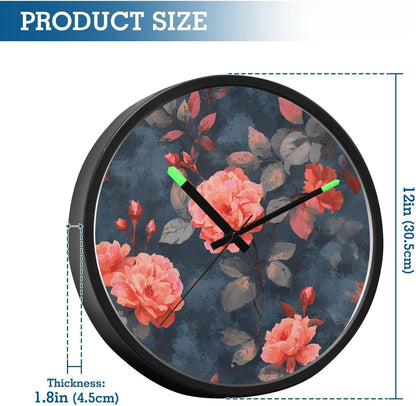 Night Light Wall Clock, Silent Non Ticking Analog Clock with LED Glow, High Transparent Acrylic Round Coral Pink Roses Wall Clocks, Battery Operated (Batteries Not Included)