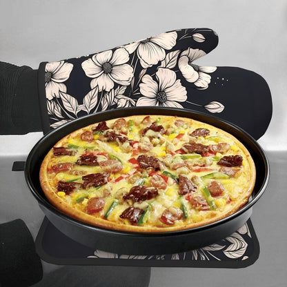 Light pink flowers Patterned Heat-Proof Gloves and Protective Mat Set (2-Piece) - For Ovens, Microwaves, and Grills