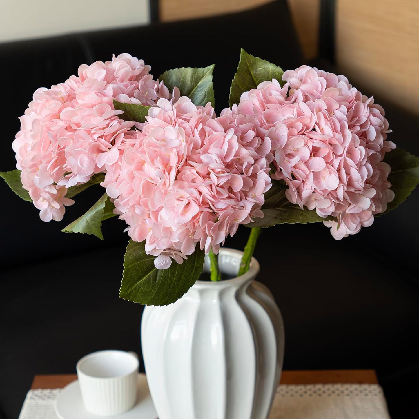 DUYONE 22" Real Soft Touch Hydrangea Artificial Flowers Realistic,Large Long Stem Fake Flowers Full Latex Faux,Wedding Bouquet,Party Home Decor,Garden Office Room Table Centerpieces Pink 3Pcs