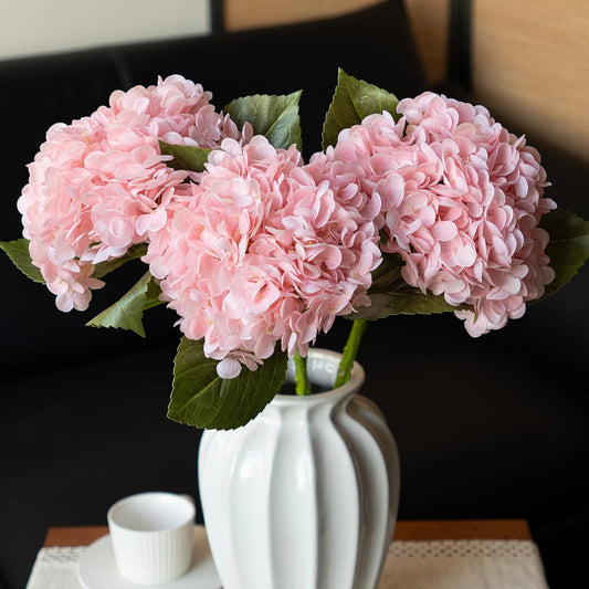 DUYONE 22" Real Soft Touch Hydrangea Artificial Flowers Realistic,Large Long Stem Fake Flowers Full Latex Faux,Wedding Bouquet,Party Home Decor,Garden Office Room Table Centerpieces Pink 3Pcs