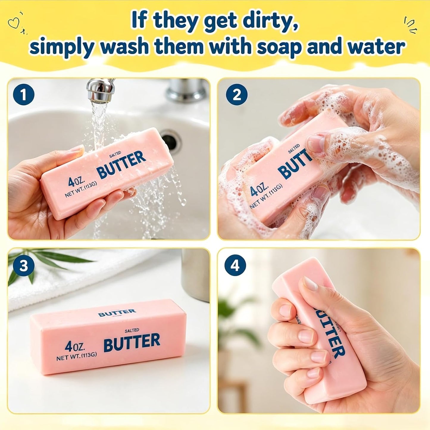 Butter Squishy Stress Relief Toys (2 Pack) - Slow Rising Realistic Fidget, Soft PU Sensory Squeeze for Anxiety Relief & Desk Accessories, Yellow and Pink