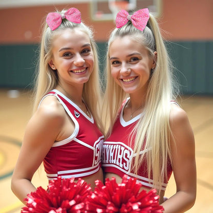 OAOLEER 12PCS Glitter Cheer Hair Bows for Cheerleading, Cheer Bow with Ponytail Holder for Teen Girls Cheerleader (Pink)