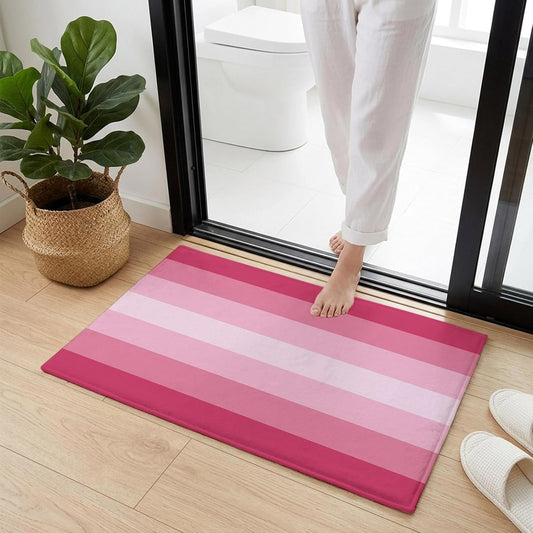 Non Slip Bath Mat for Bathroom Floor Tub, Pink Gradient Stripe Texture Bathroom Rug Water Absorbent Soft Shaggy Rugs Indoor Doormats Minimalist Modern Color Art Mats,18x30in