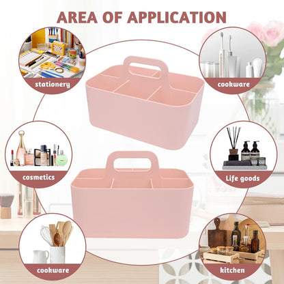 Plastic Portable Caddy with Handle, Pink Bathroom Shower Caddy Organizer, 5 Grid Small Caddies Storage Basket for Makeup, Cleaning, Art Craft, Stationery
