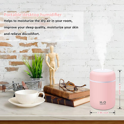 Mini Humidifier,300ml Small Cool Mist Humidifier with 7-Color LED Night Light,USB Personal Desktop Humidifier,2 Adjustable Mist Modes,Auto Shut-Off,Ultra Quiet,for Car,Office,Bedroom (Pink)