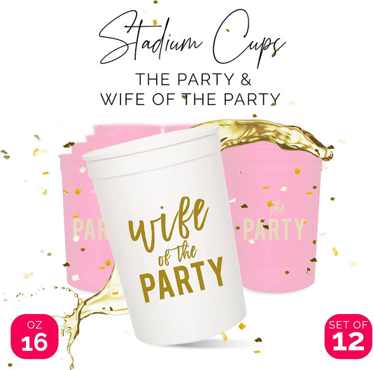 Your Dream Party Shop Wife of the Party & The Party Bachelorette Cups, Set of 12 - Perfect Team Bride Cups for Bachelorette Decorations & Favors