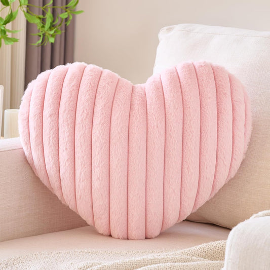 Heart Pillow, Heart Shaped Pillow with Soft Plush for Couch Bed, Decorative Throw Pillows for Bedroom Livingroom, Cozy Heart Pillows Home Decor Pillow Cushion (Pink, Large 19.6" x 15.7")