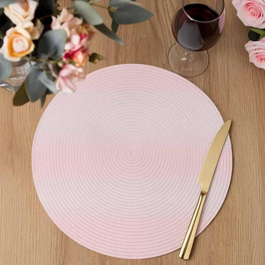 Round 13'' Placemats Set of 6, Pink Ombre HeatResistant Polypropylene Placemats, Farmhouse Pink Gradient Color Aesthetic Washable Braided Place Mats for Dining Table, Non Slip Kitchen Table Decor