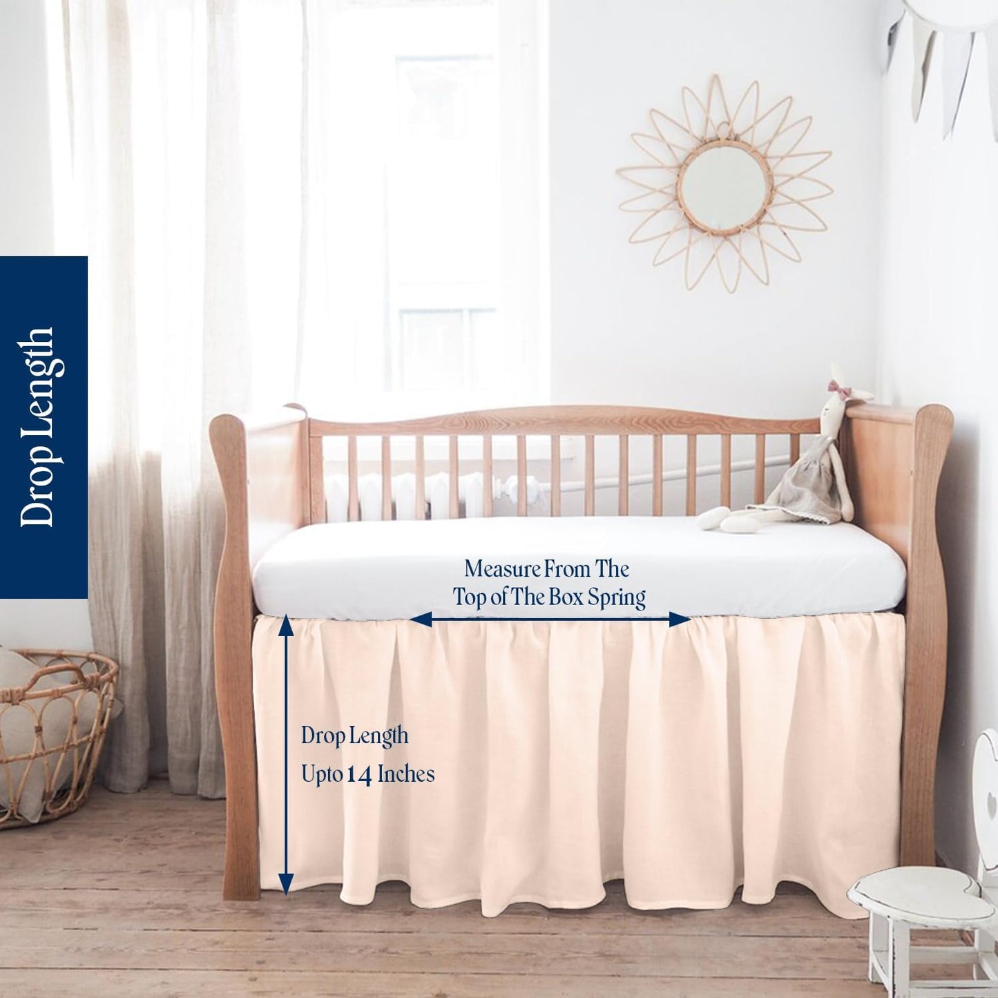 Dee's Collection Ruffled Crib Bed Skirt Mini - 24x42 Inch Nursery Toddler Ruffle Bedding Skirt 14" Deep Drop for Baby Girls, Boys, Soft and Breathable Microfiber Crib Bed Skirt Peach