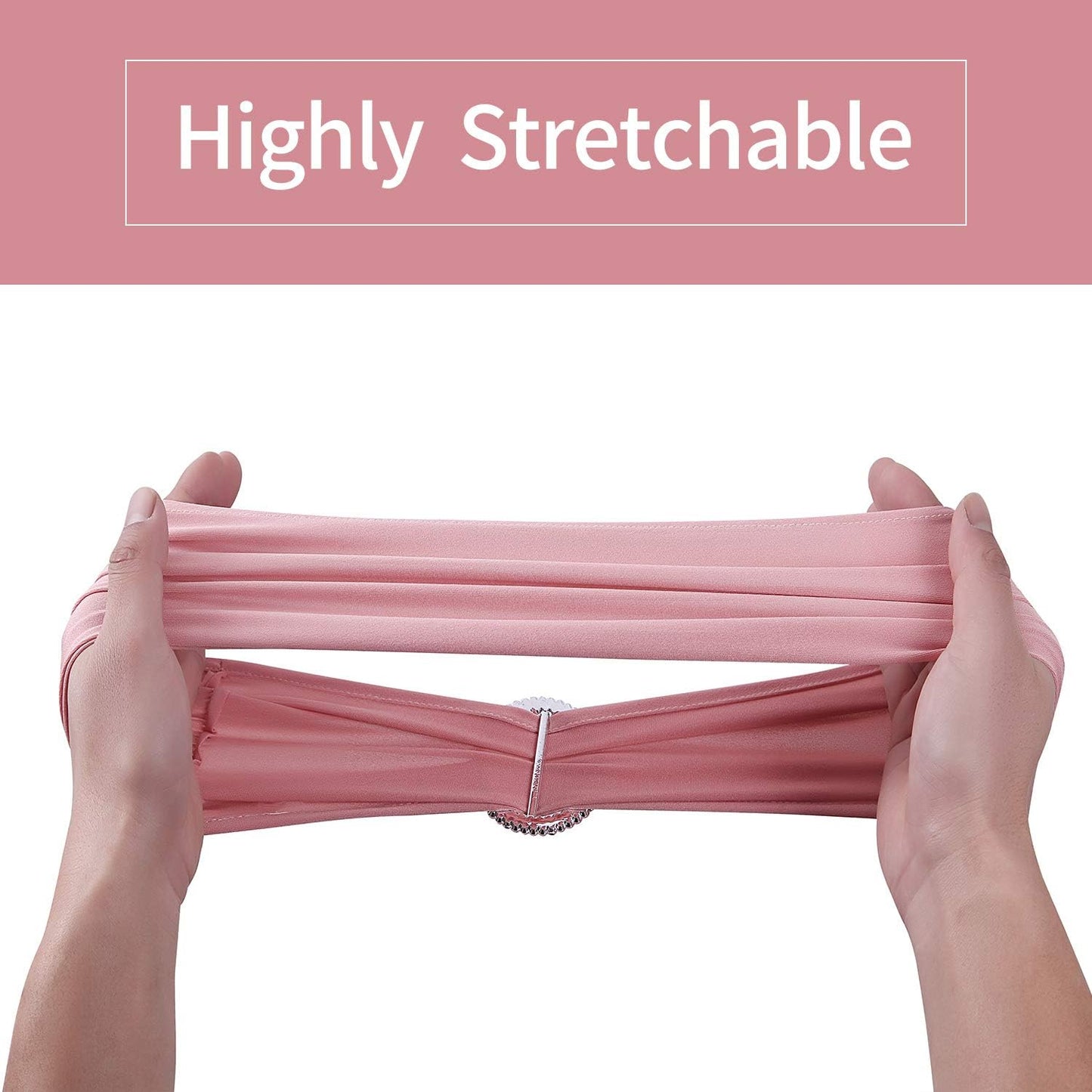 Peomeise 25pcs Dusty Pink Spandex Chair Sashes with Buckle Slider for Wedding, Party Decoration