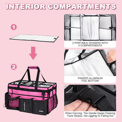 Large Cleaning Caddy Bag With Detachable Divider,Caddy Organizer With Handle,Cleaning Supply Storage With Adjustable Shoulder Strap & Waist Belt For Cleaners,Cleaning Housekeepers