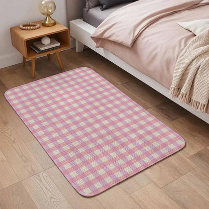 Bathroom Rugs 19.7x31.5 Inch, Pink Non Slip Rugs Washable Low Pile, Grid Checkered Plaid Gingham Lattice Trellis Front Door Mat Entryway Rug with Rubber Backing