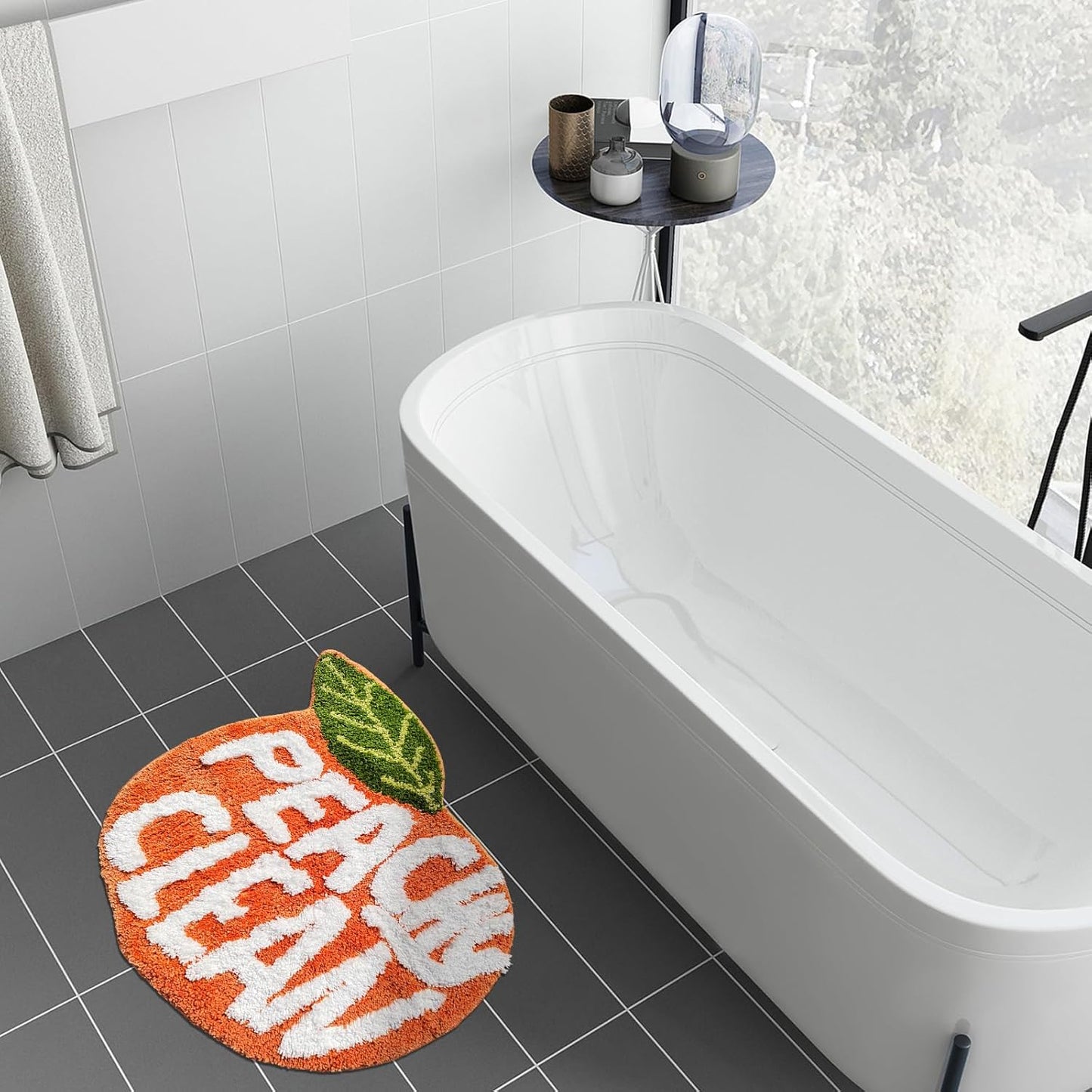 Peach Clean Bath Mat, Decor Door Mat Bathroom Area Rug Peachy, Soft & Absorbent Plush Coral Fabric, Also for Bedroom, Toilet Non-Slip and Washable